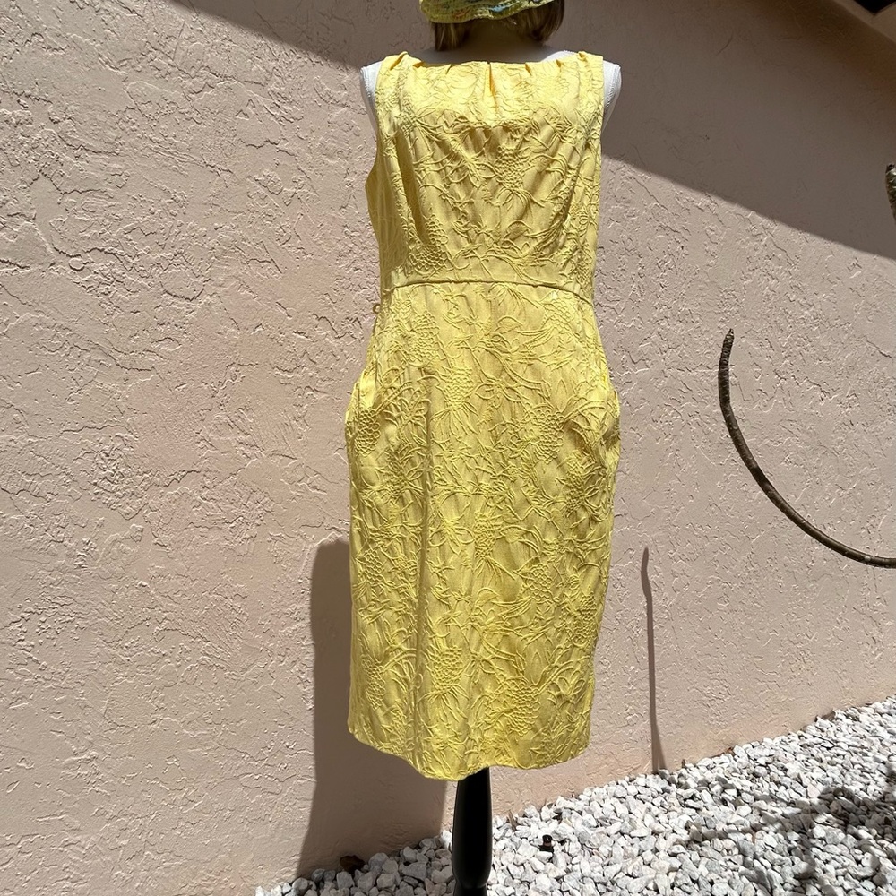 Nine West Yellow Sheath Midi Dress Cowl Neck Sleeveless